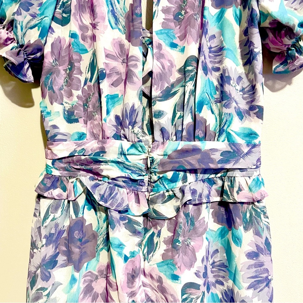 NWT For Love & Lemons Shelly Floral Lilac Ruffled Mini Puff Sleeve DressMSRP$236 - Picture 14 of 16